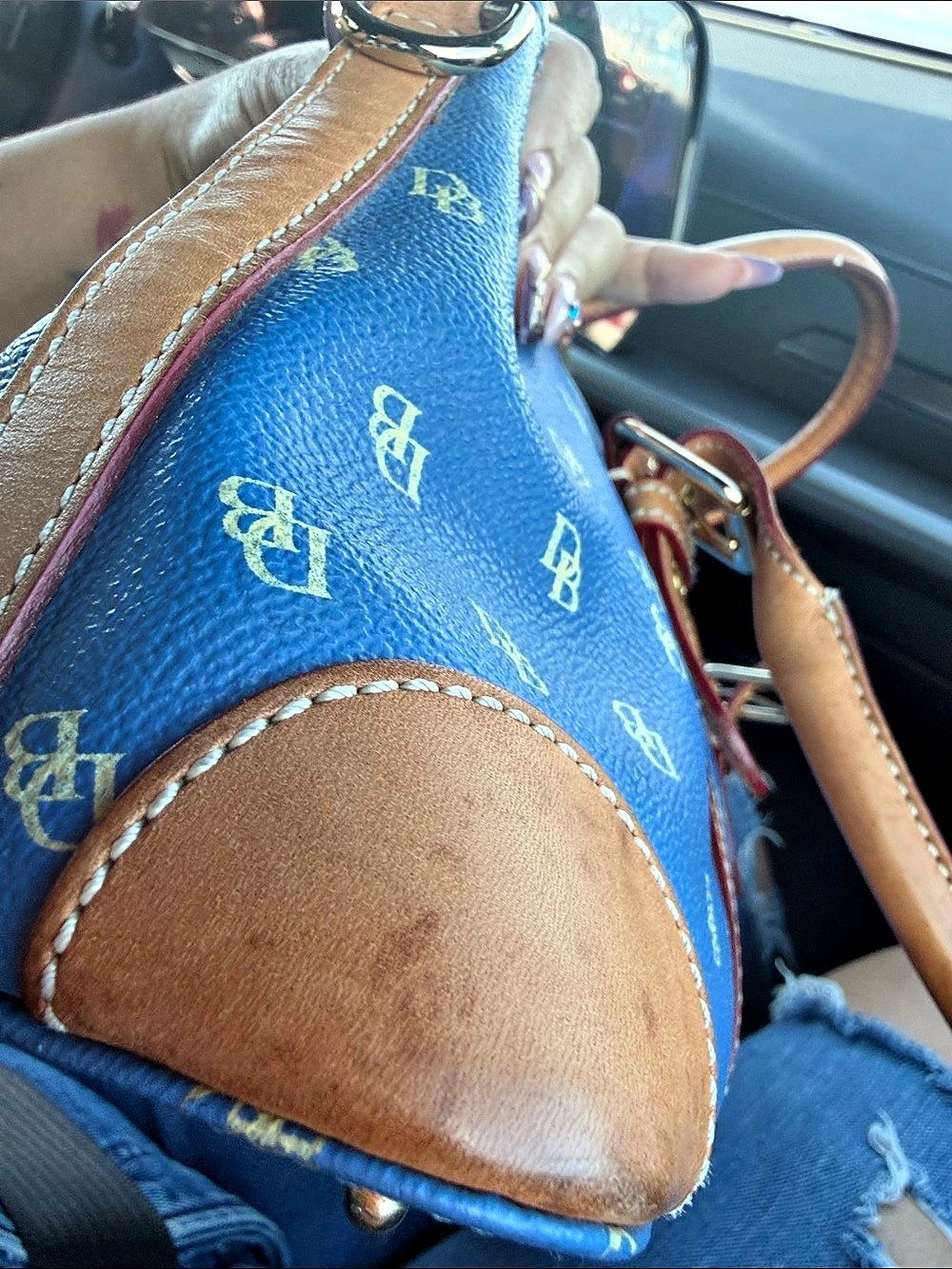 Dooney & Bourke Monogram Tote in Blue & Brown - Picture 13 of 13